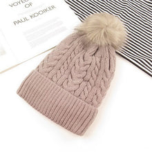 Load image into Gallery viewer, Women Winter Bonnet Soft Thick Fleece Lined Dual Layer Knitted Beanie With Faux Fur Pom Pom Hats Fashion Wild Outdoor Sports