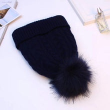 Load image into Gallery viewer, Women Winter Bonnet Soft Thick Fleece Lined Dual Layer Knitted Beanie With Faux Fur Pom Pom Hats Fashion Wild Outdoor Sports