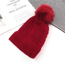 Load image into Gallery viewer, Women Winter Bonnet Soft Thick Fleece Lined Dual Layer Knitted Beanie With Faux Fur Pom Pom Hats Fashion Wild Outdoor Sports