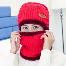 Load image into Gallery viewer, Men Women Winter Thick Warm Knitted Hat Beanie Hat Fleece Lined Neck Warmer Scarf Set