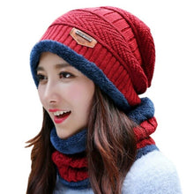 Load image into Gallery viewer, Men Women Winter Thick Warm Knitted Hat Beanie Hat Fleece Lined Neck Warmer Scarf Set